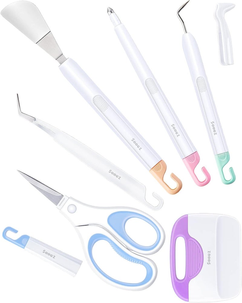 Sooez Weeding Tools for Vinyl, 6PCS Basic Tools Set, Precision Craft Vinyl Tool Kit, Scoring Stylus/Weeder/Scraper/Spatula/Tweezers/Scissors for Vinyl,Paper & Iron-on Projects - Image 1